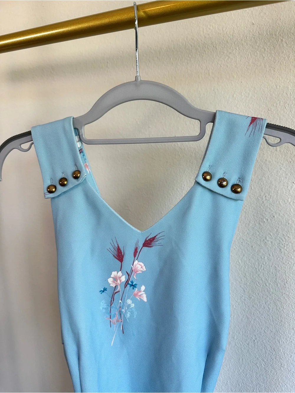 Elliatt Light Blue Floral Jumpsuit with Pink Floral Accents - Picture 2 of 13